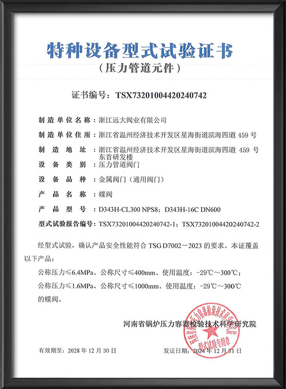 特种设备型式试验证书